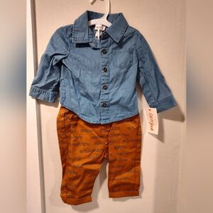 NWT, Cat & Jack Blue Denim Shirt and Orange Pants Set, Size: 3-6 Months